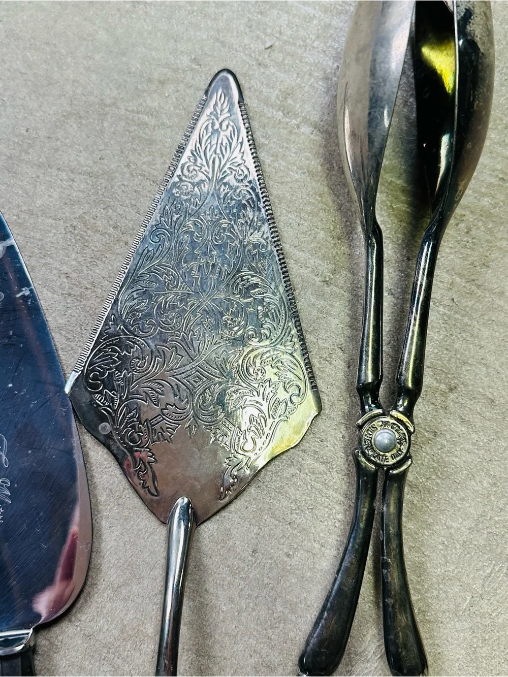 Vintage Silverplate Serving Utensil Lot Pasta Tongs Ladles Cake Server 8 Pieces